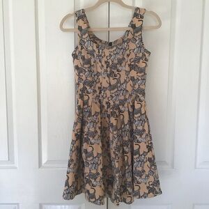 Nooworks Cat Print Dress in Black and Tan